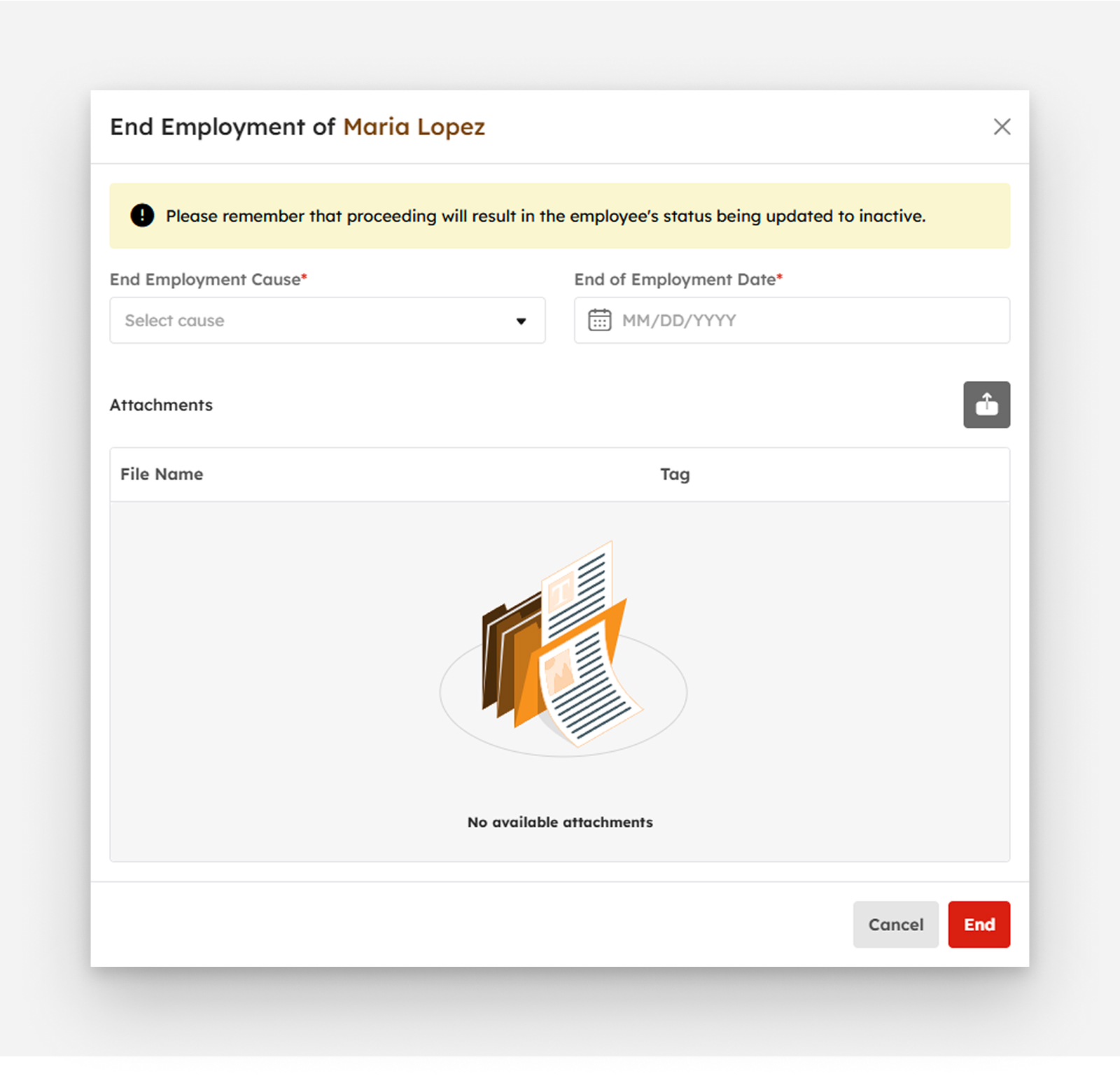 End Employment modal