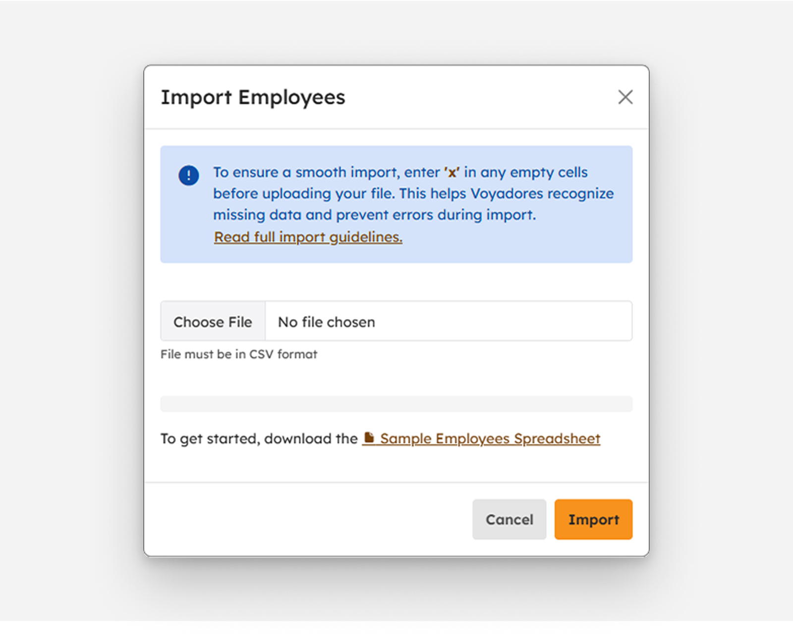 Import Employees modal