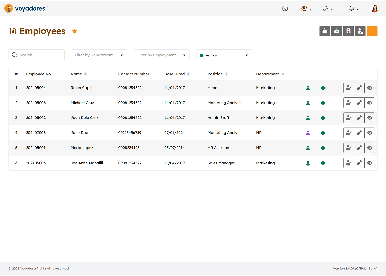Employees page