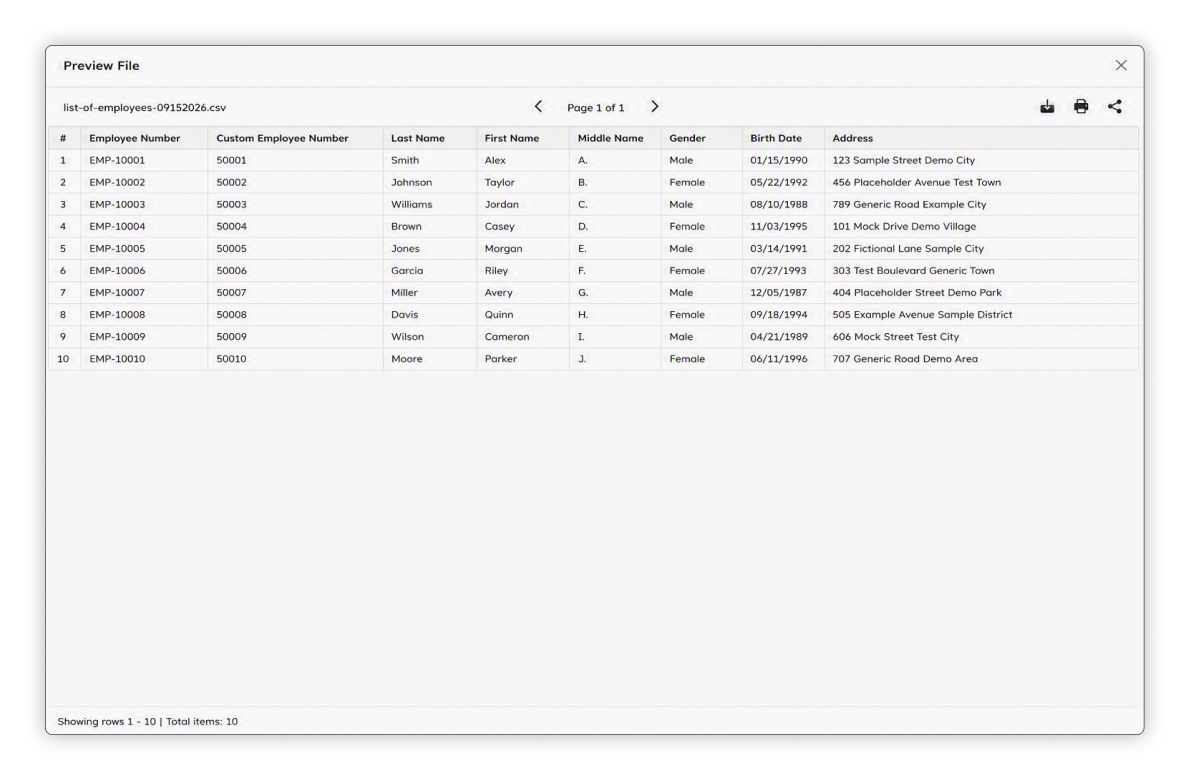 Employees Preview Report