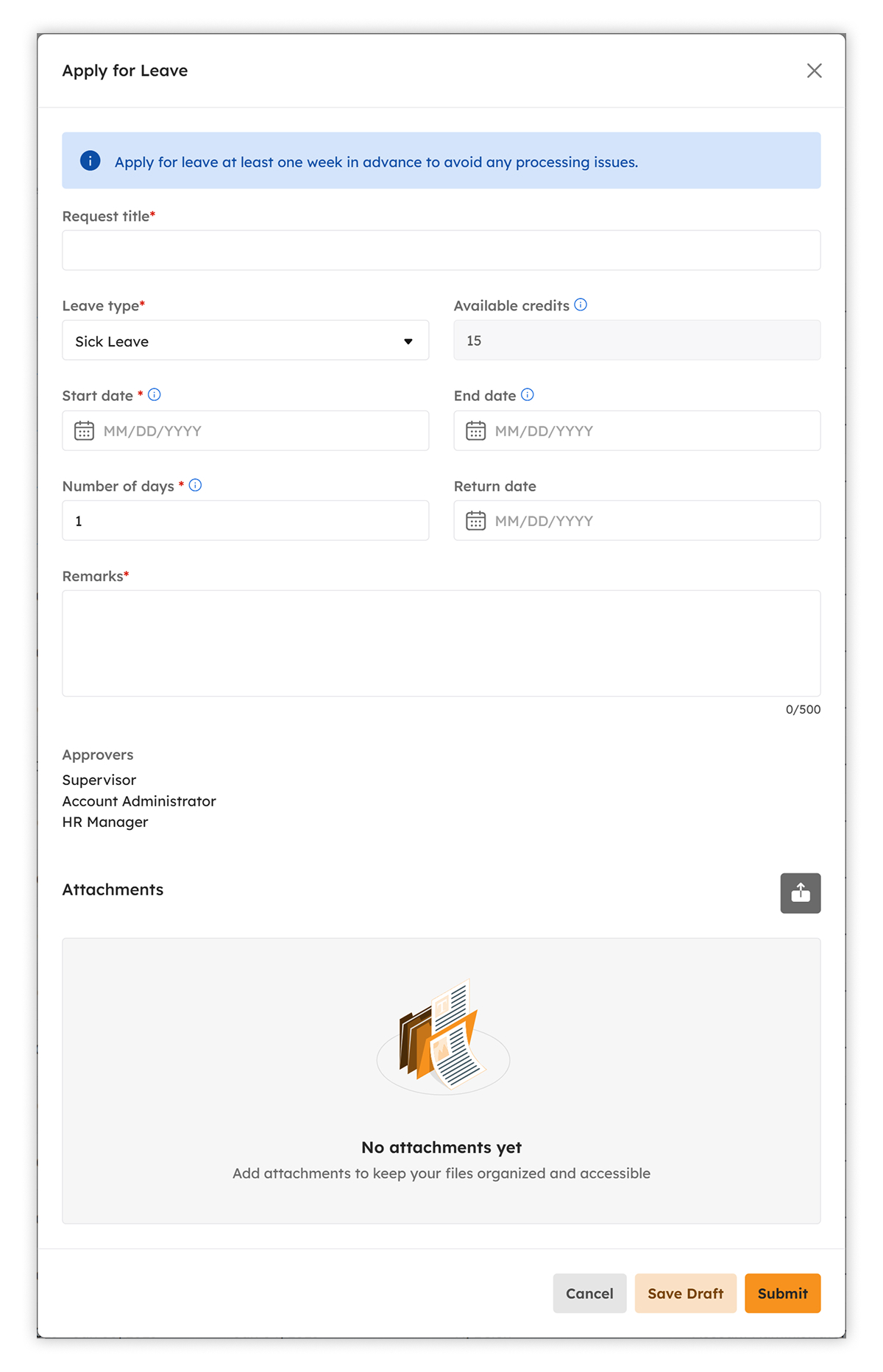 Apply for sick leave modal