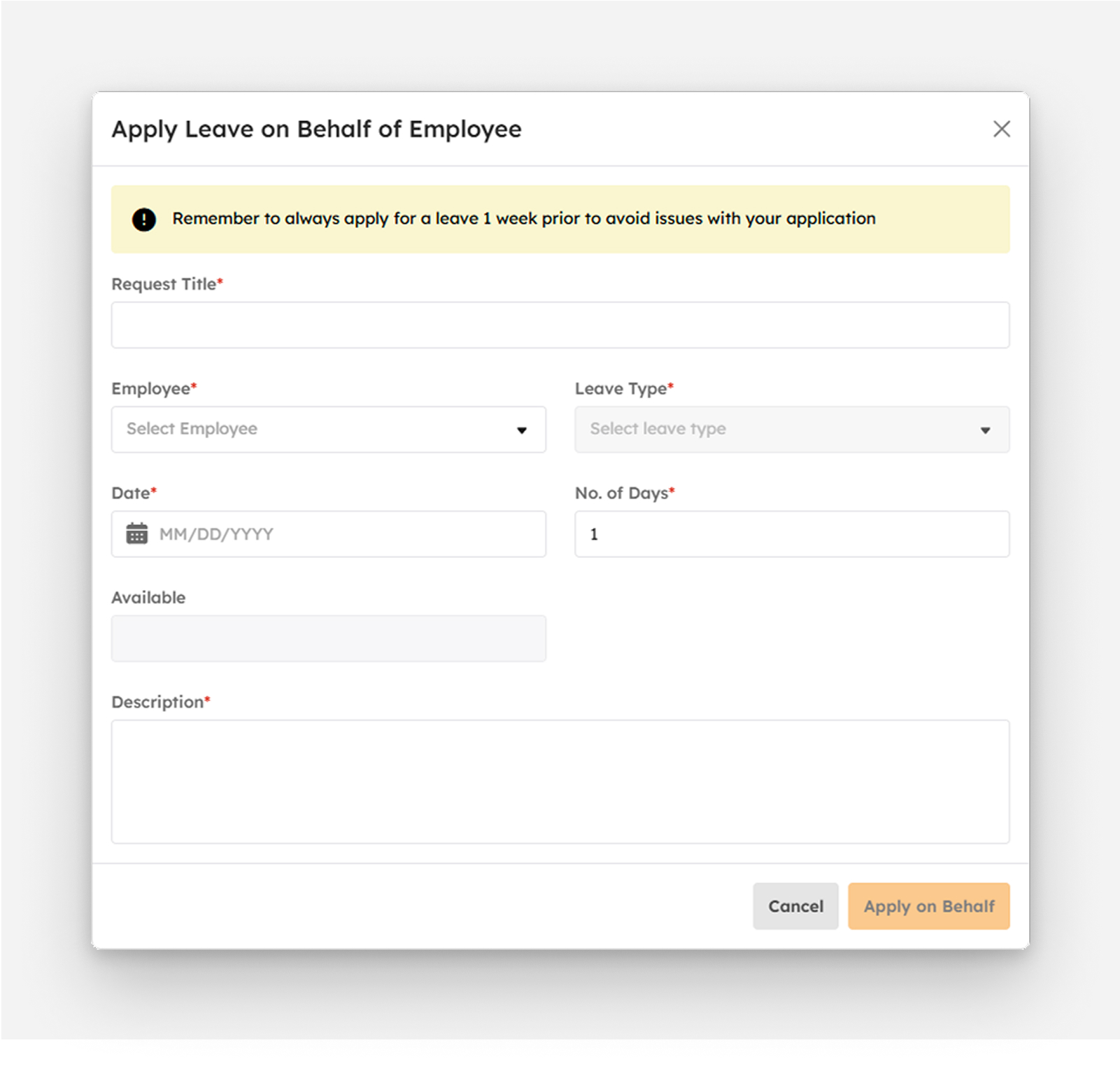 Applying for leave modal