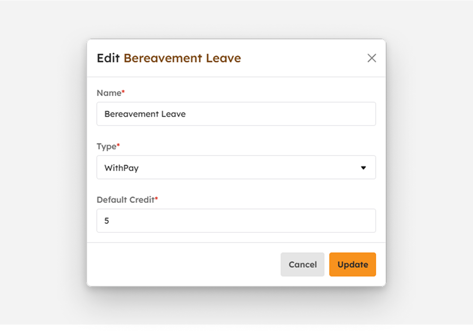 Edit Leave Type modal