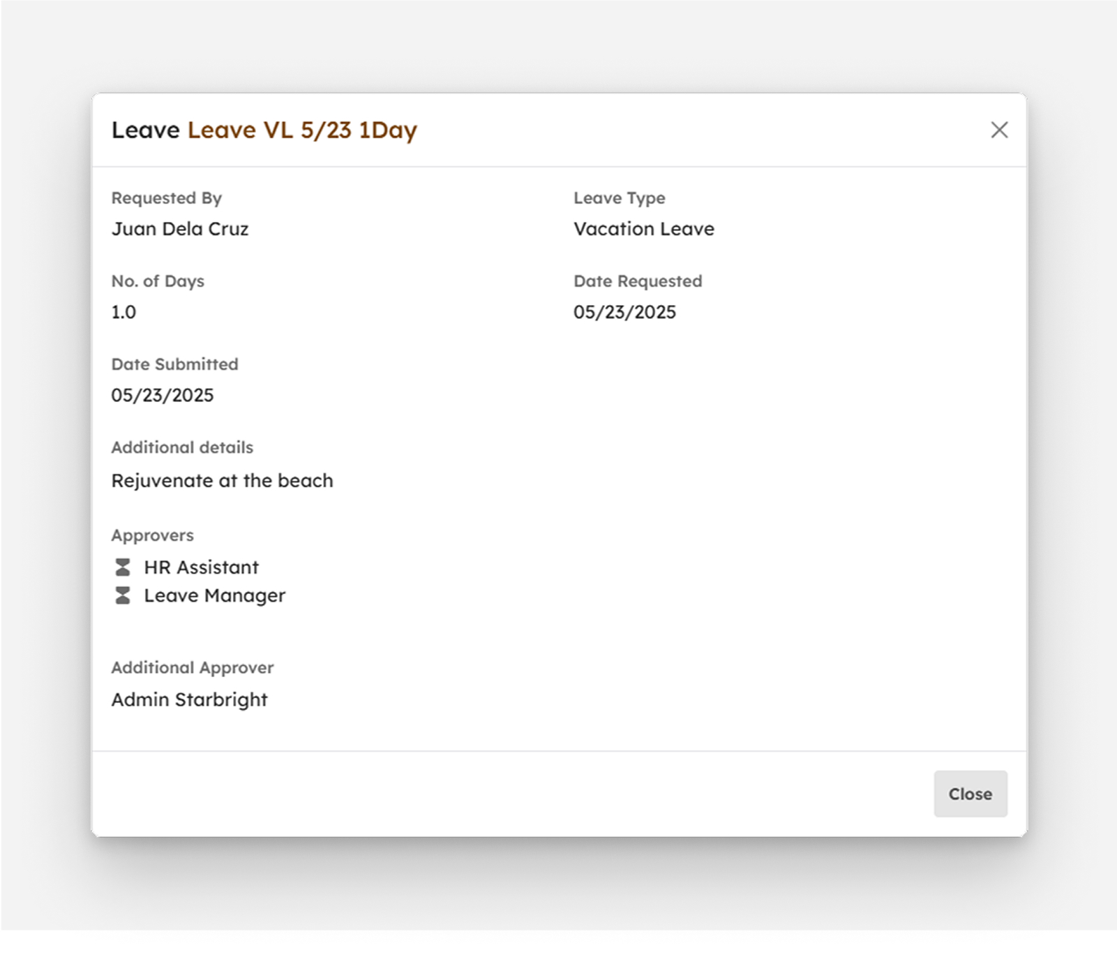 View leave request modal