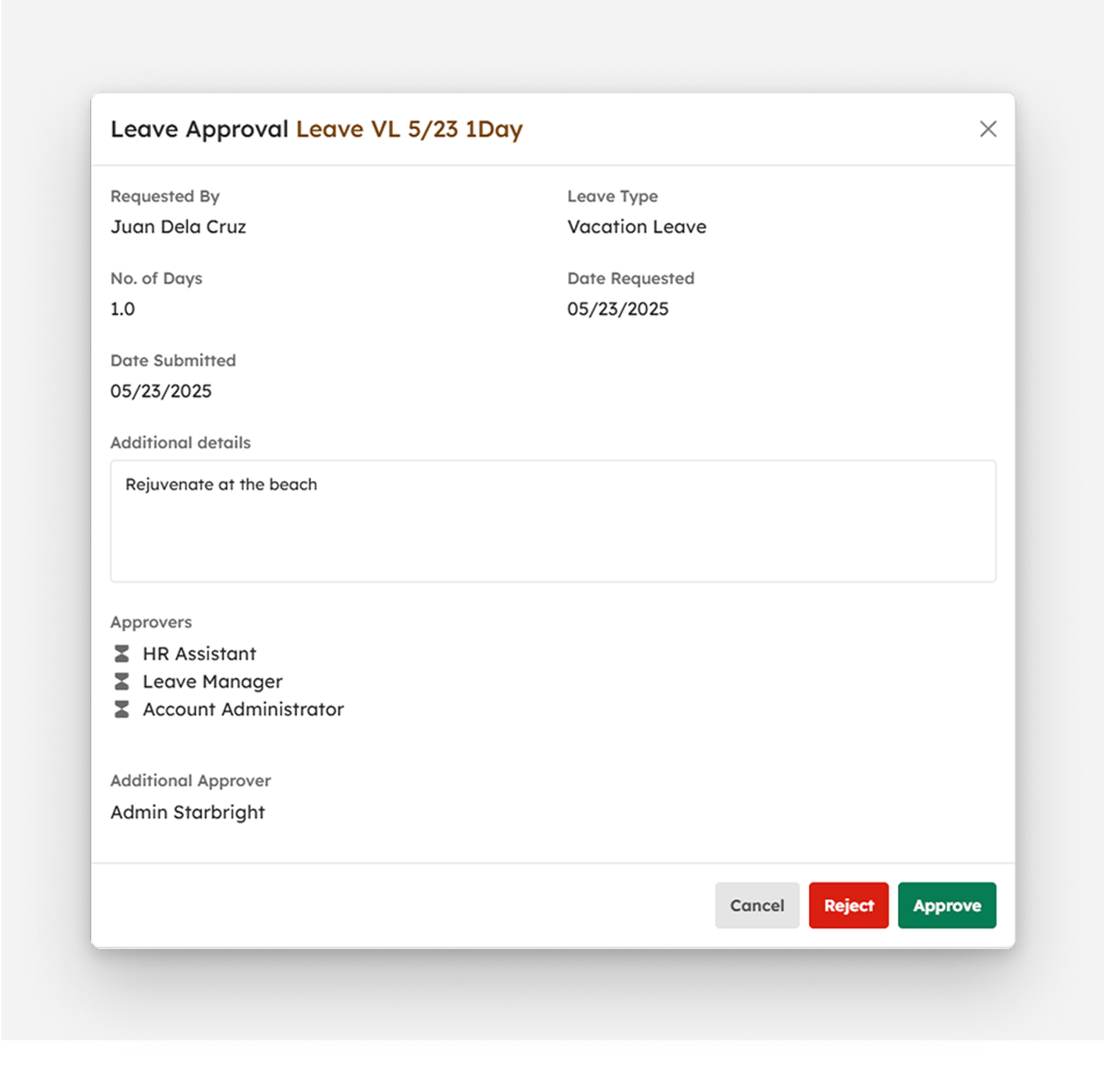 Approve Leave modal