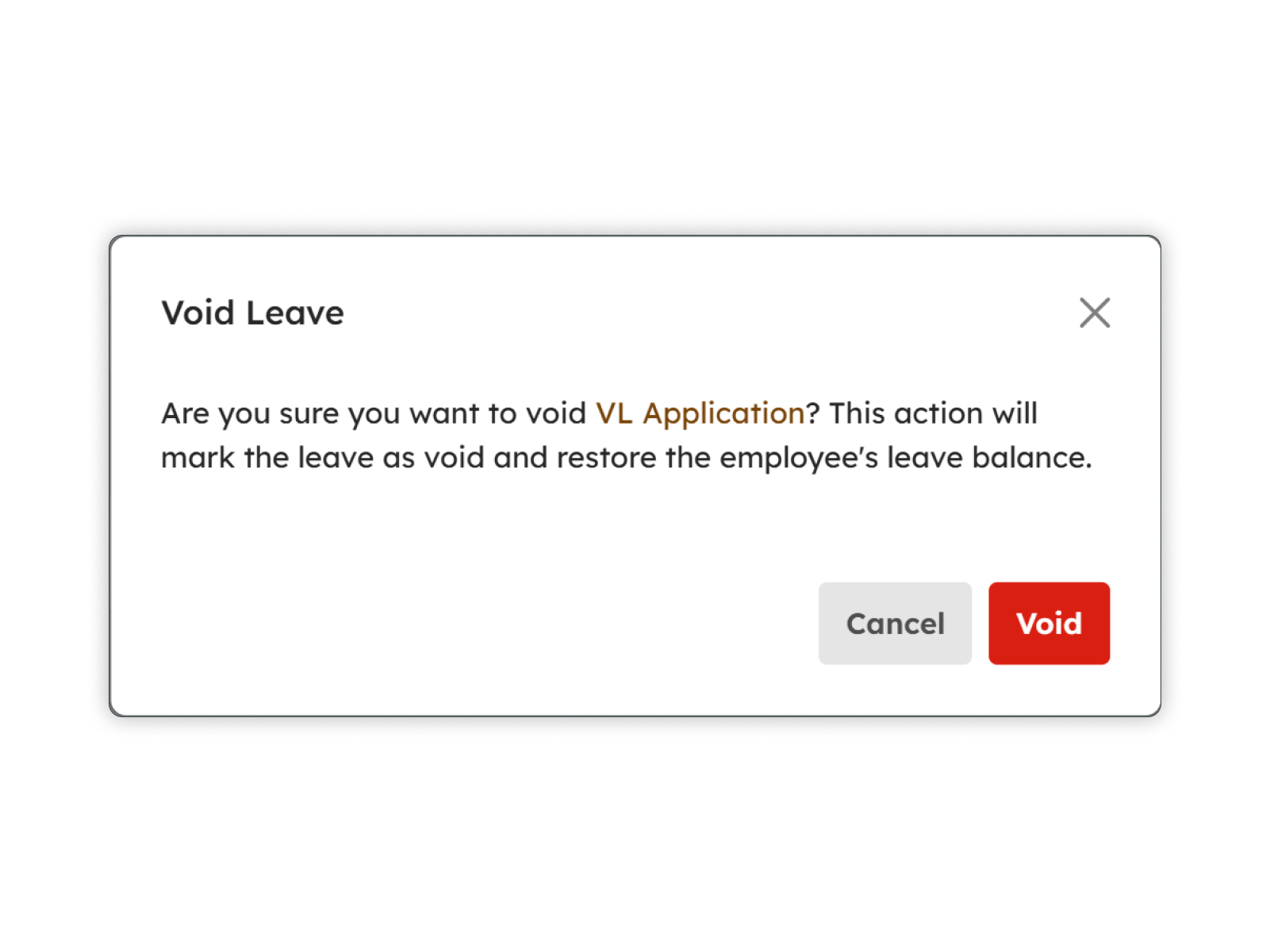Void Leave modal