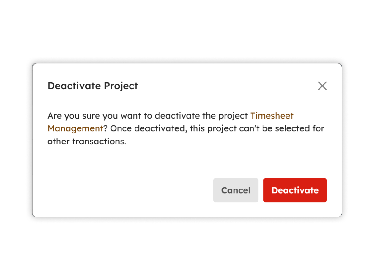 Deactivate Project modal