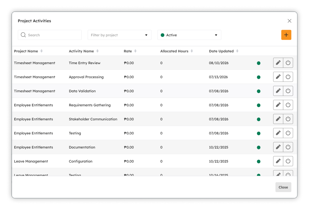 Manage Project Activities