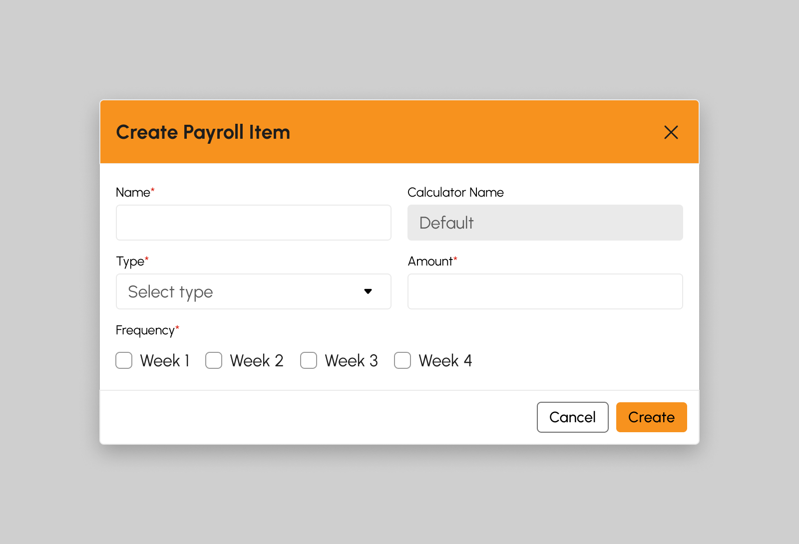 Create Payroll Item modal