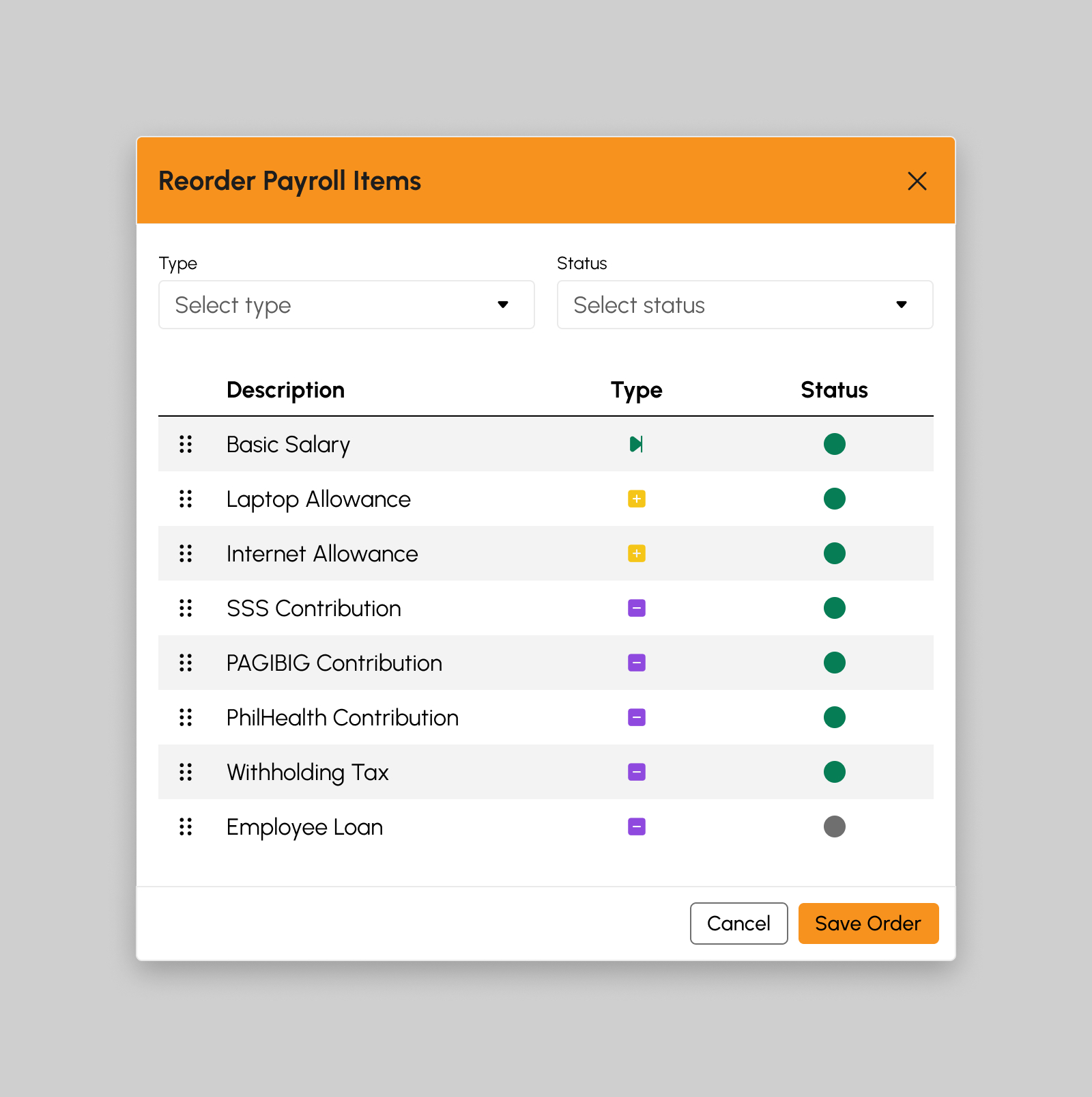 Reorder Payroll Items