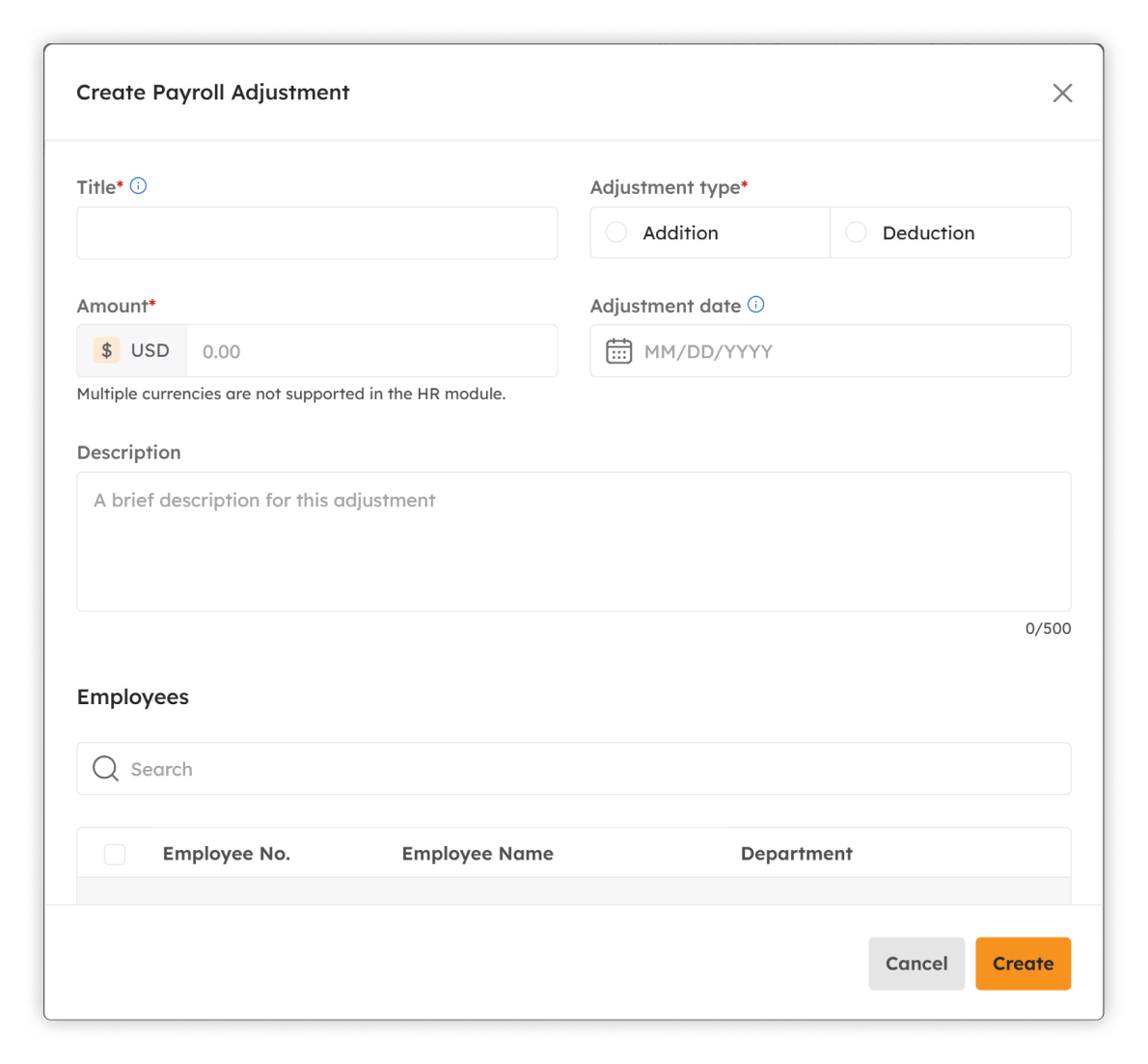 Create Payroll Adjustment