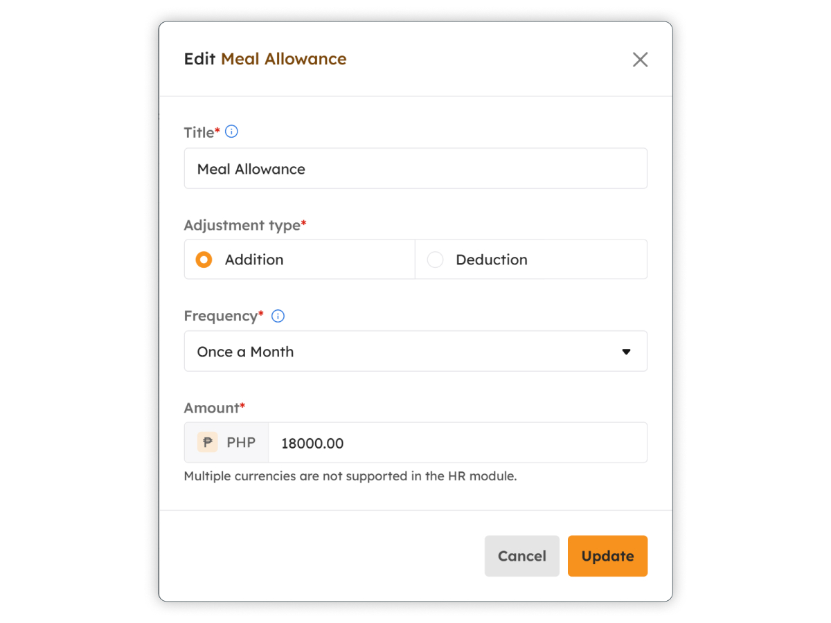 Edit Batch Payroll Adjustment modal