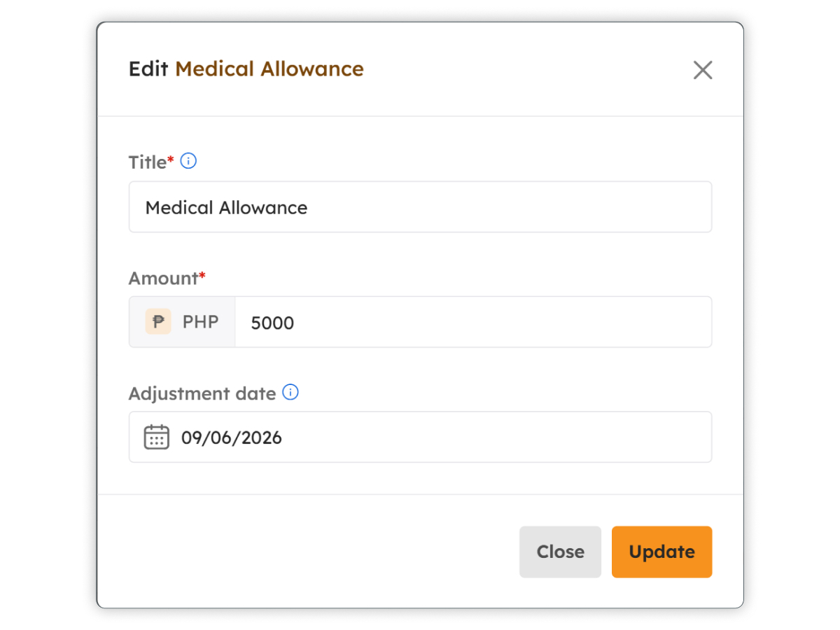 Edit Payroll Adjustment modal