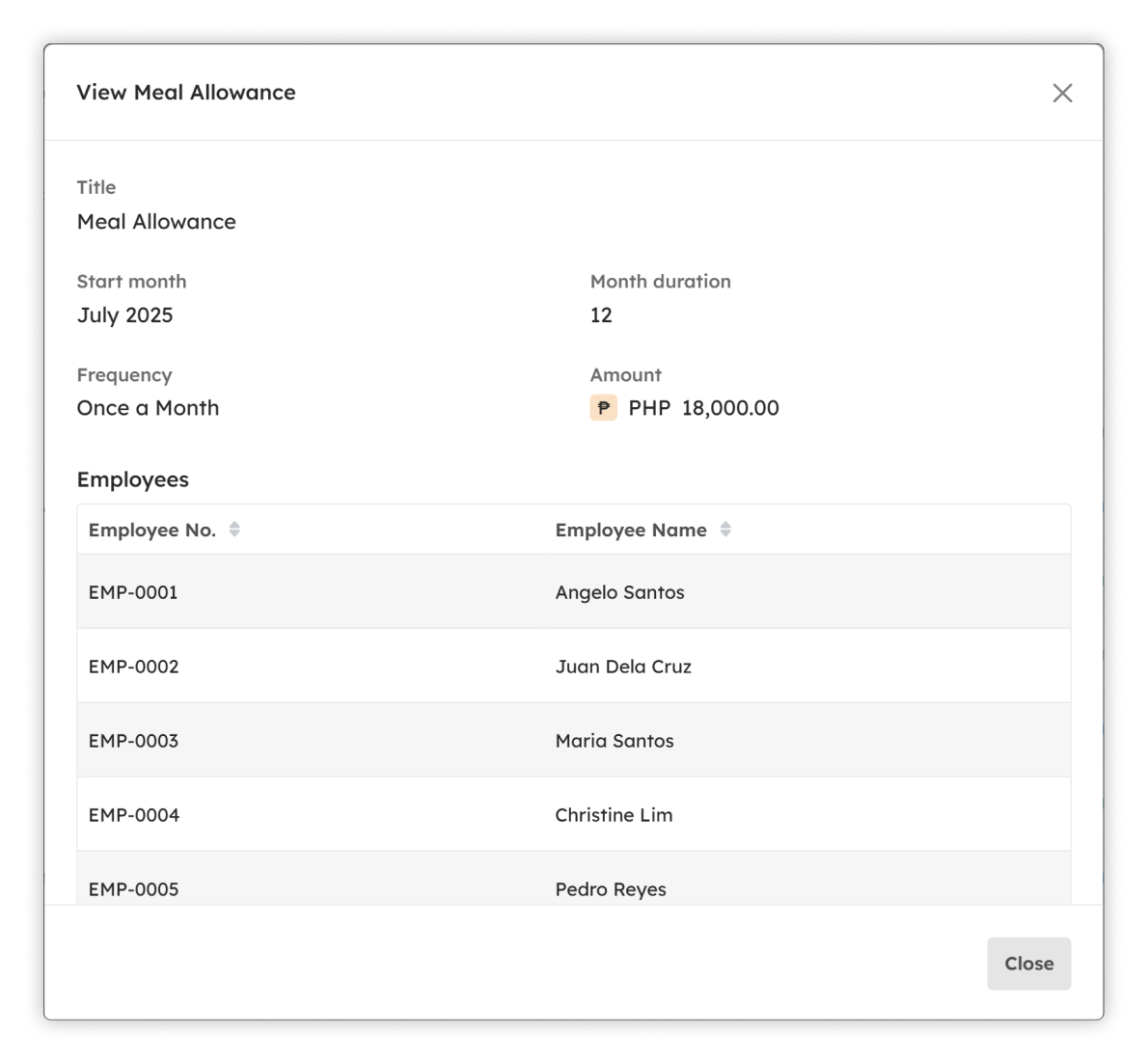 View Batch Payroll Adjustment modal