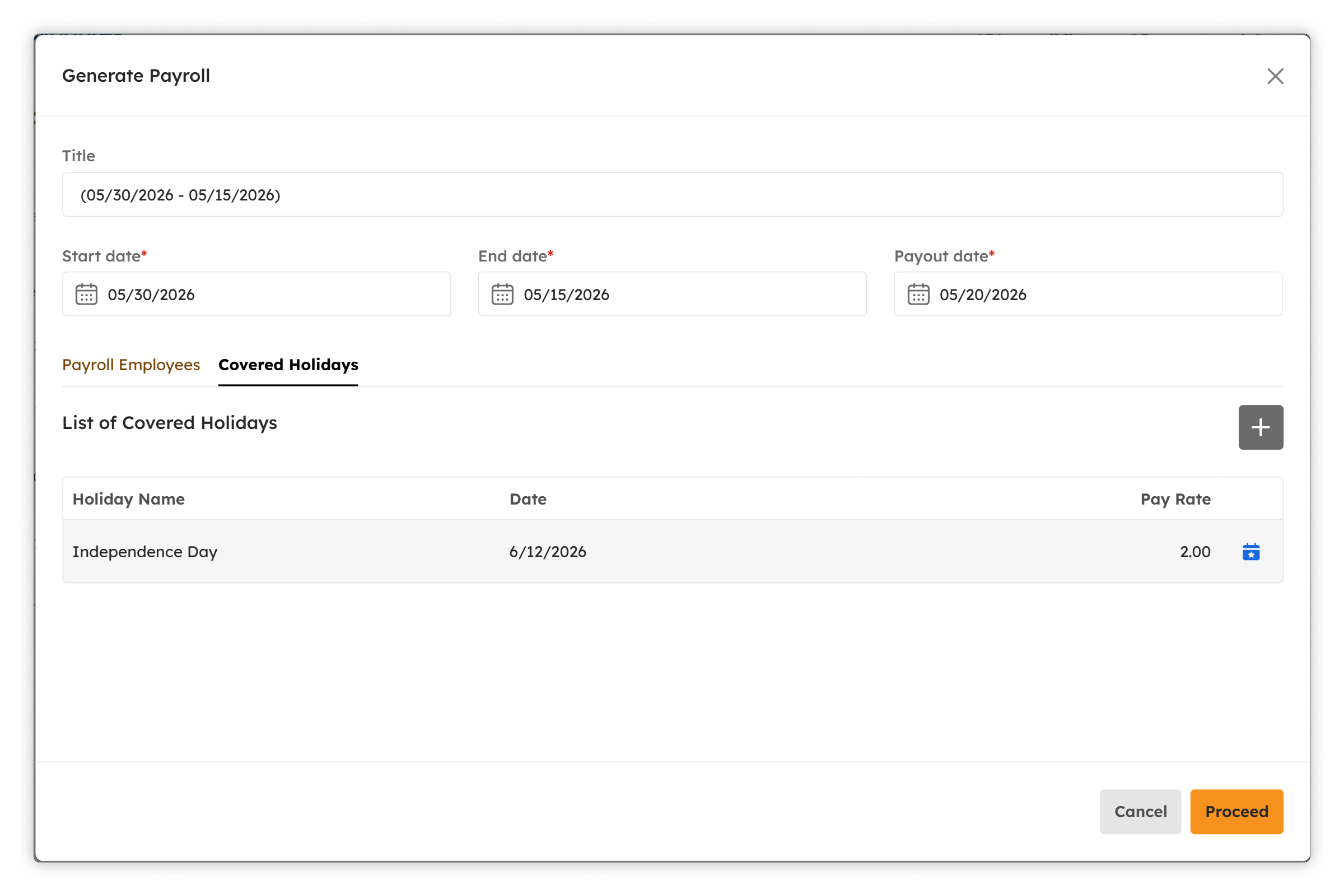 Generate Payroll modal
