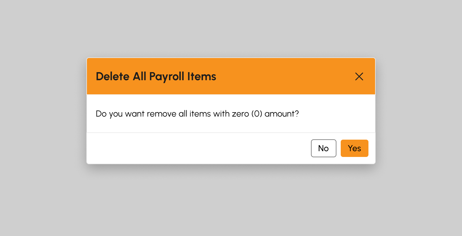 Delete All Payroll Items modal