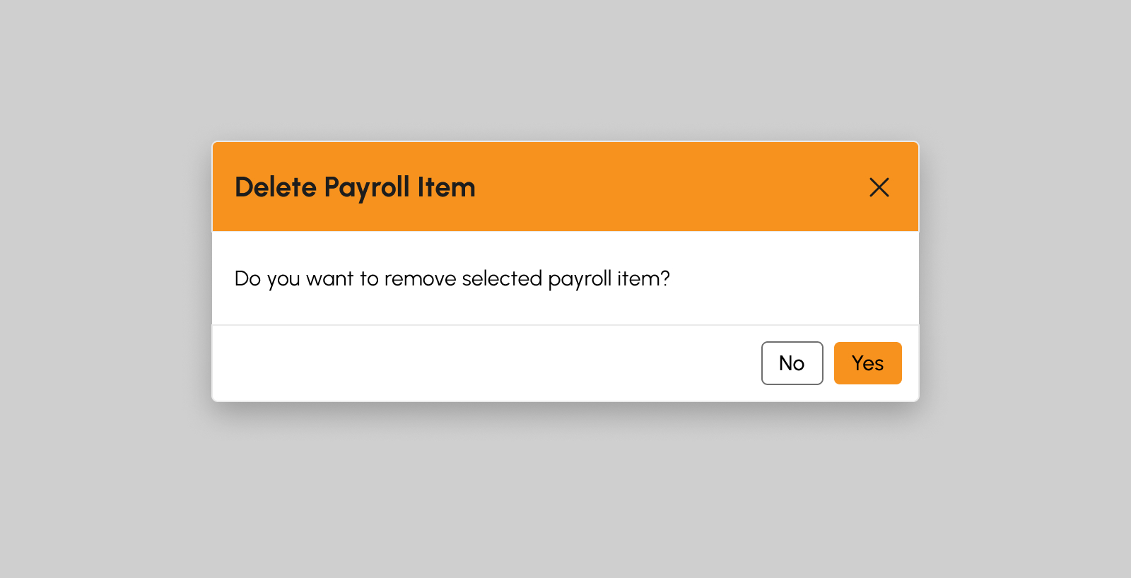 Delete Payroll Items modal