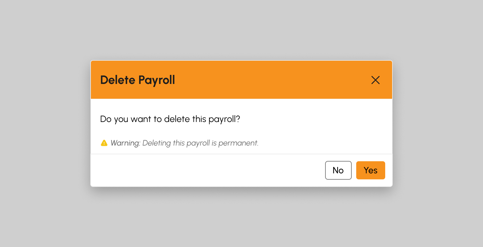 Delete Payroll modal