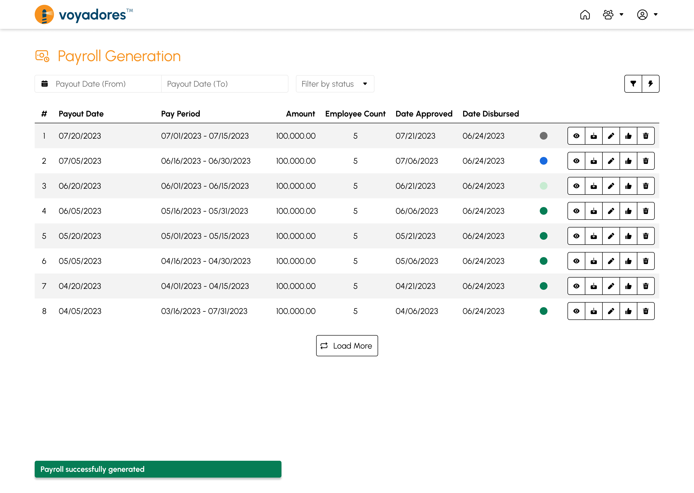 Payroll Generation page