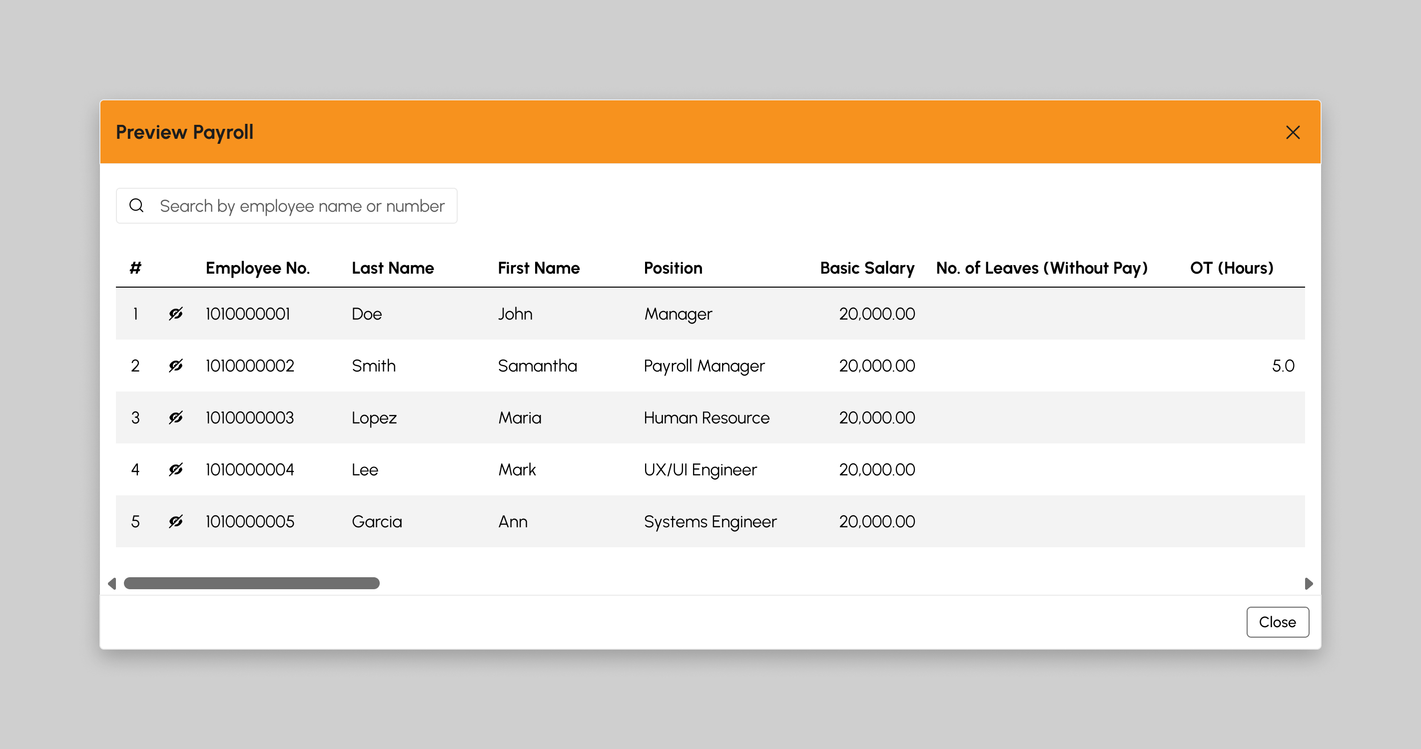 Preview Payroll modal