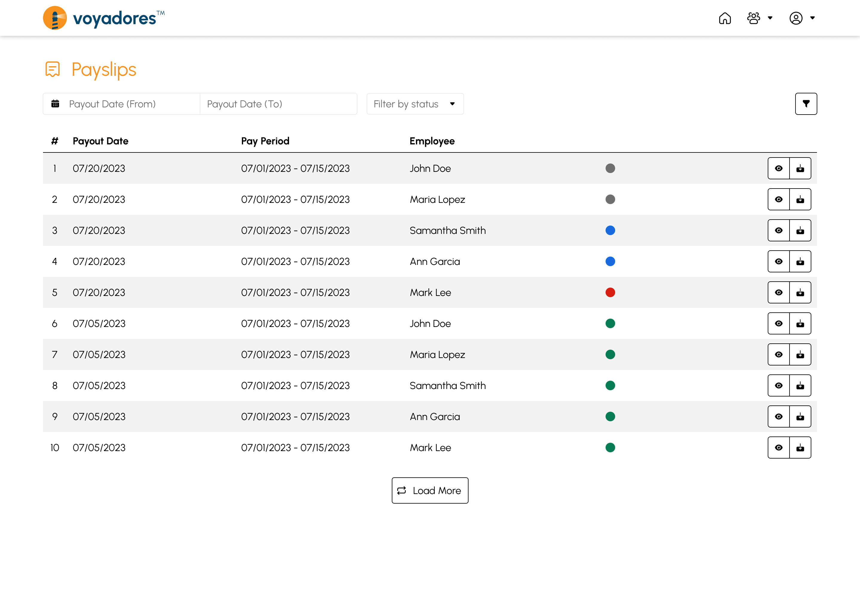 Payslips page