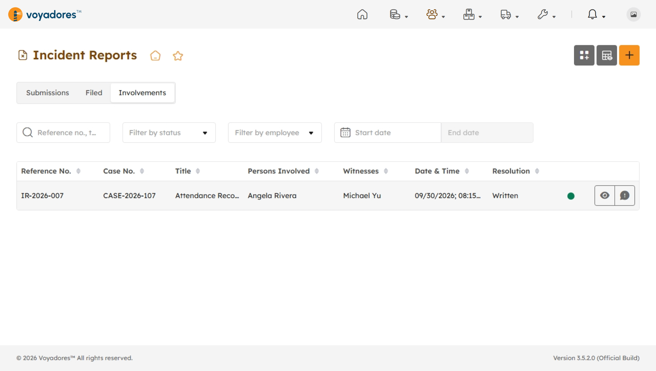 IR Involvements tab