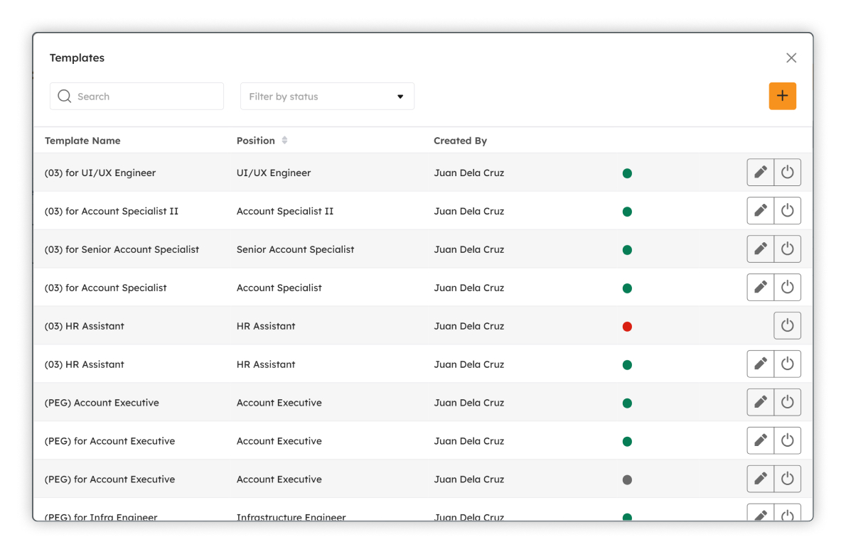 Manage Templates modal