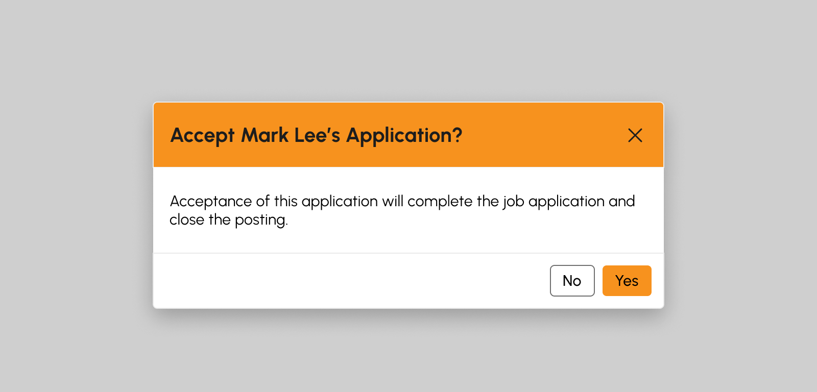 Accept Job Application modal