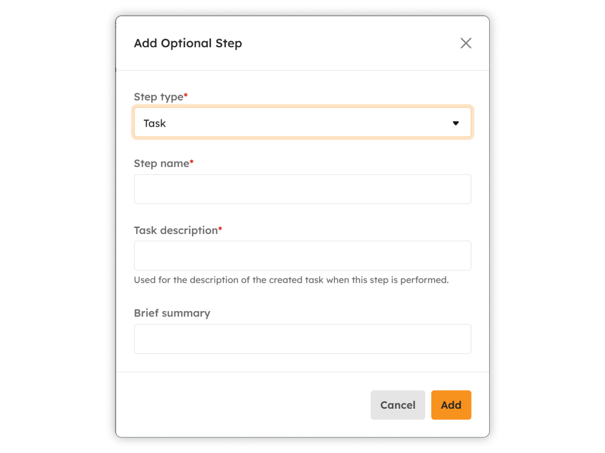 Add Optional Task modal