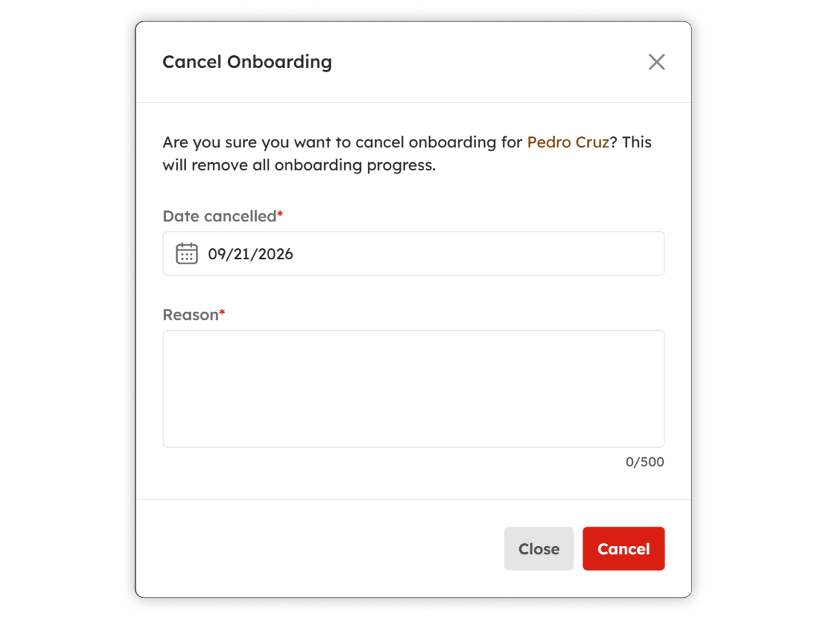 Cancel Onboarding modal