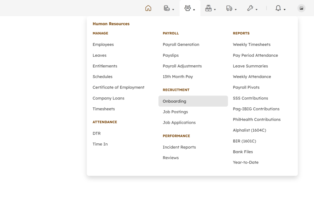 Onboarding menu item