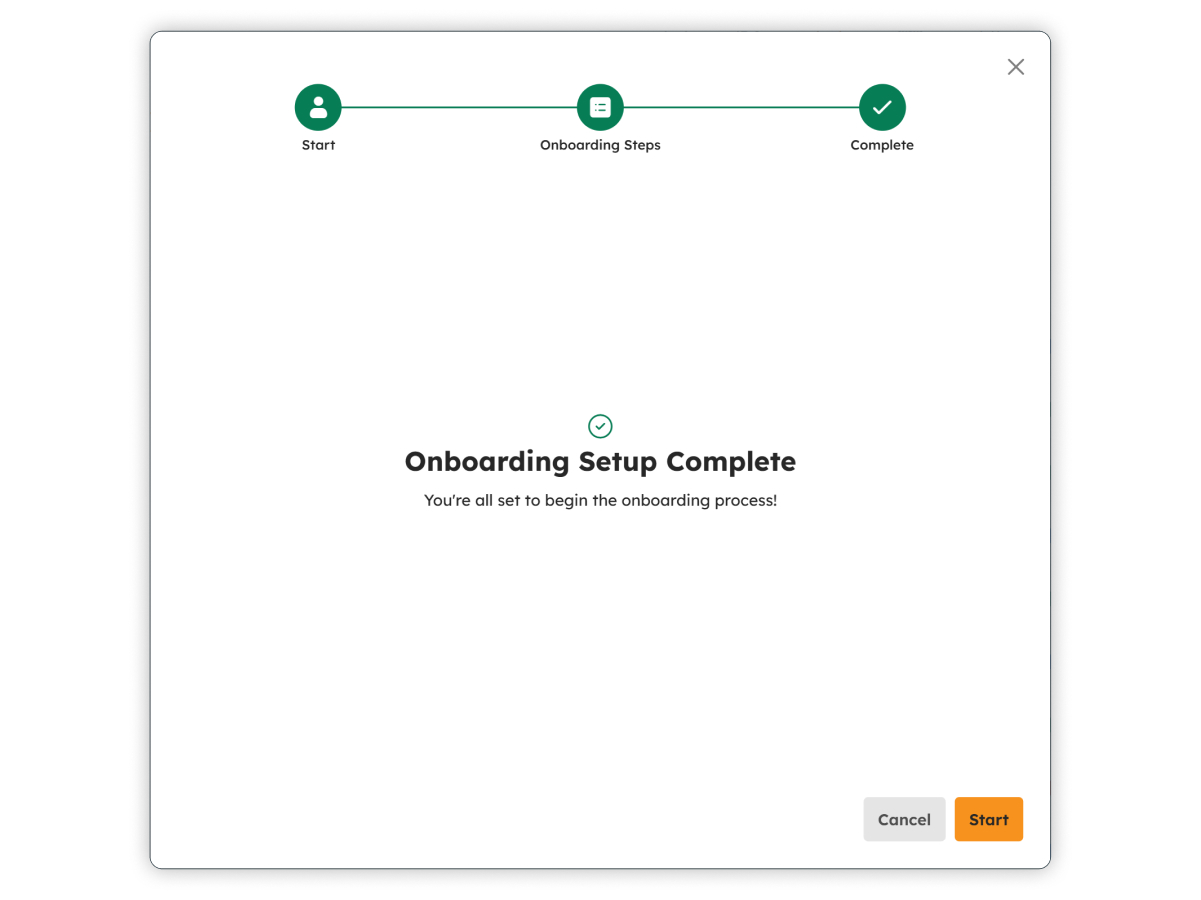 Setup Onboarding Steps modal