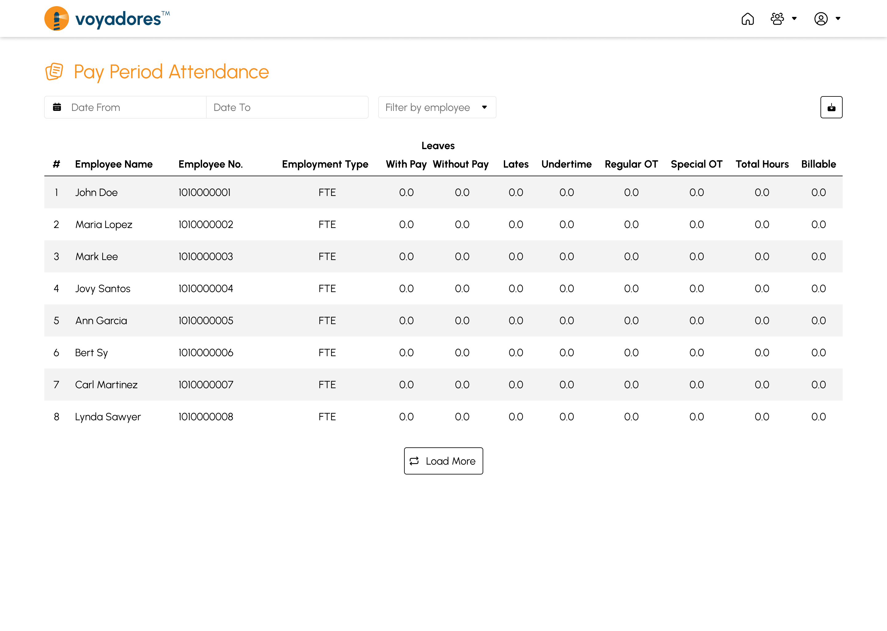 Pay Period Attendance Report page