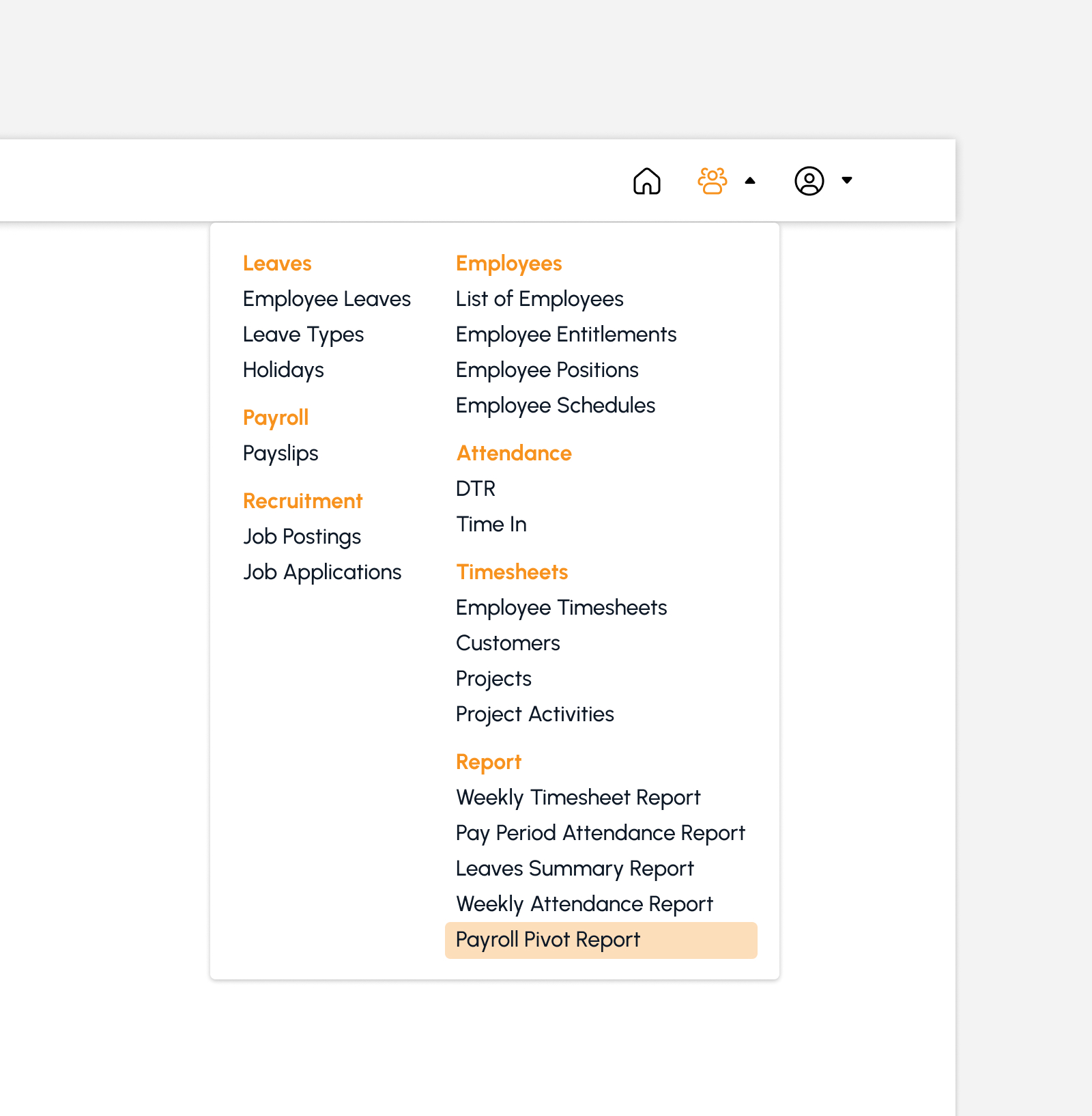 Payroll Pivot Report menu item