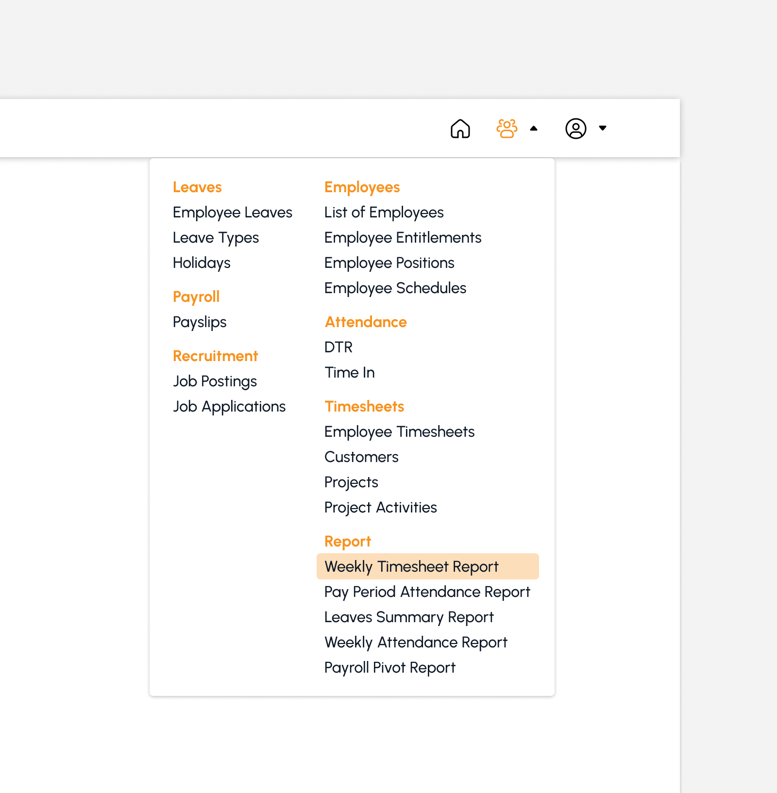 Weekly Timesheet Report menu item