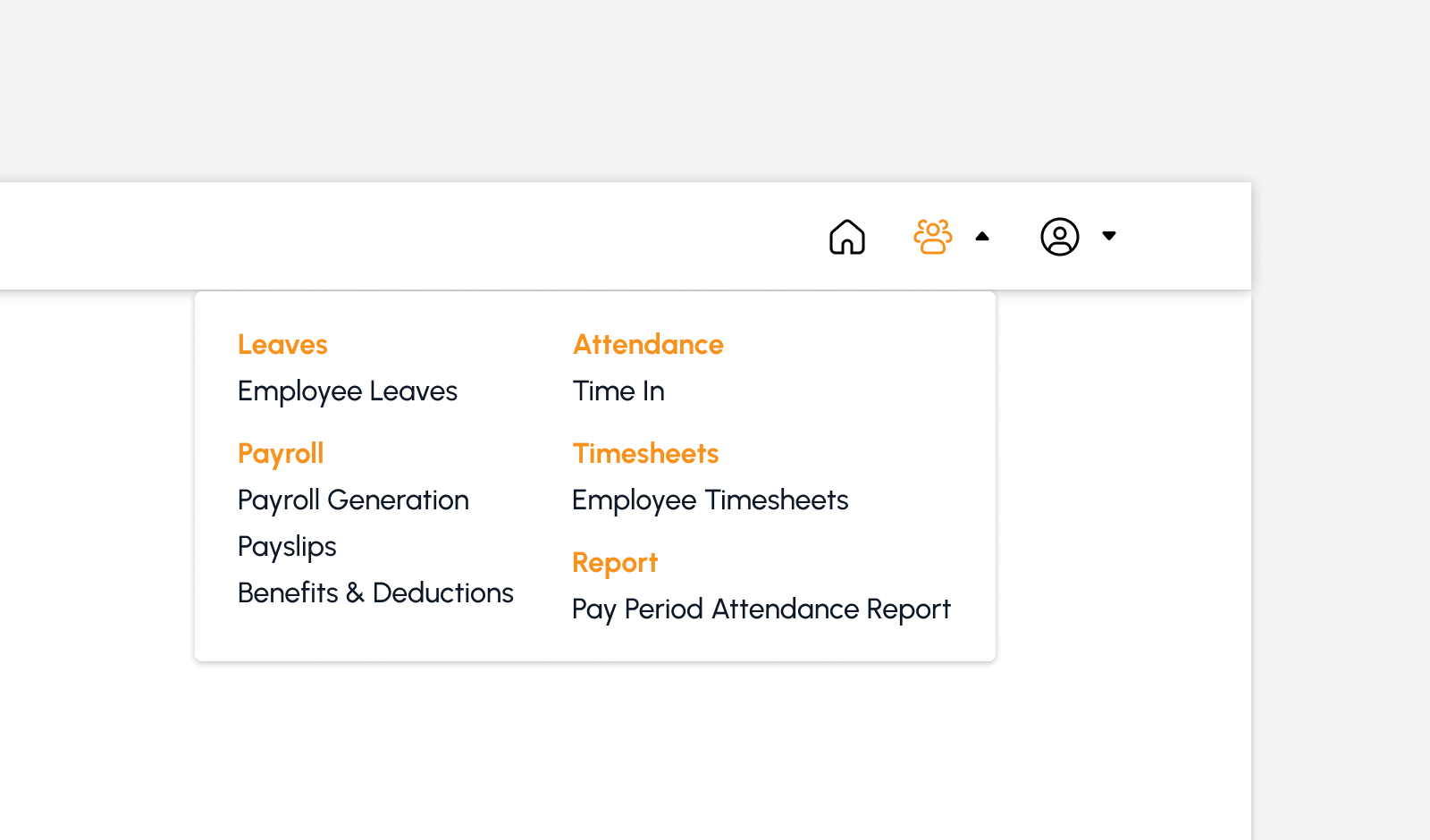 Payroll Manager's human resources menu