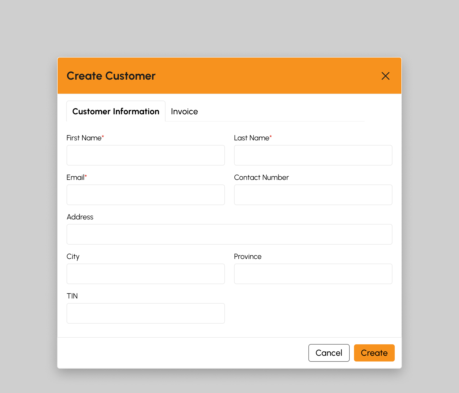 Create Customer modal