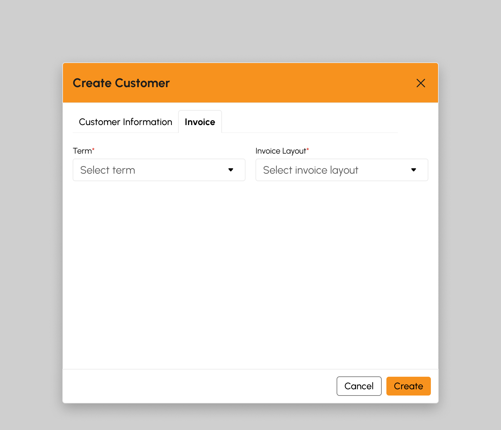 Create Customer Invoice modal