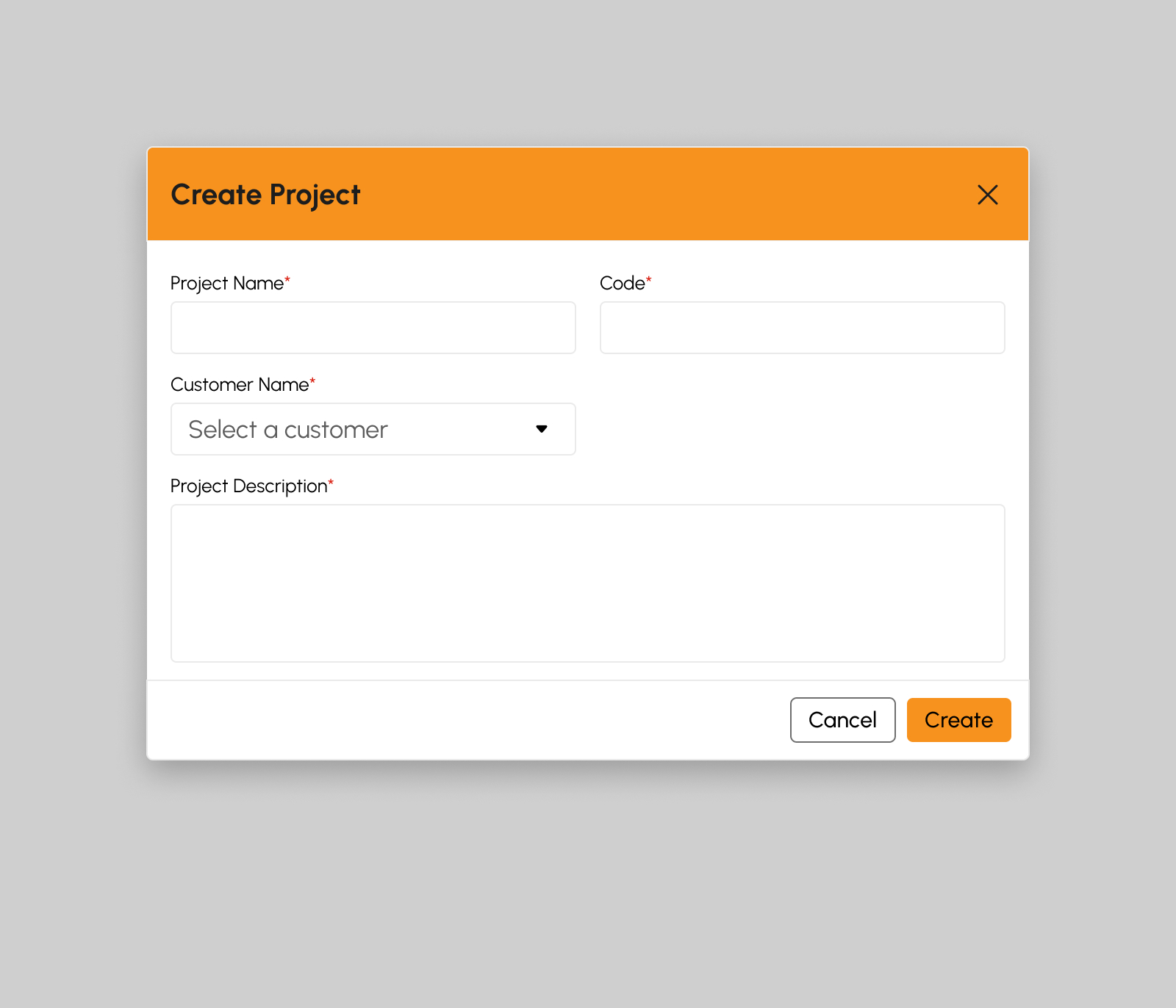 Create Project modal