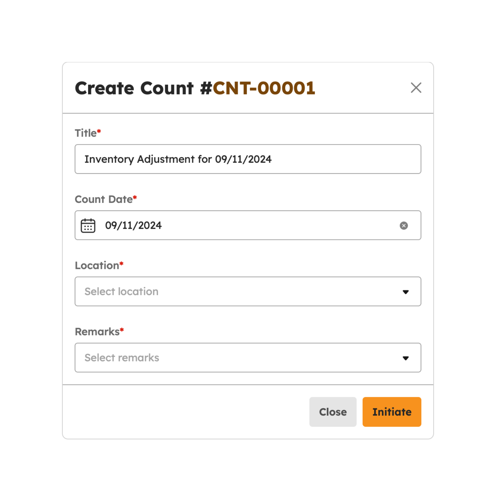 Creating Cycle Counts modal