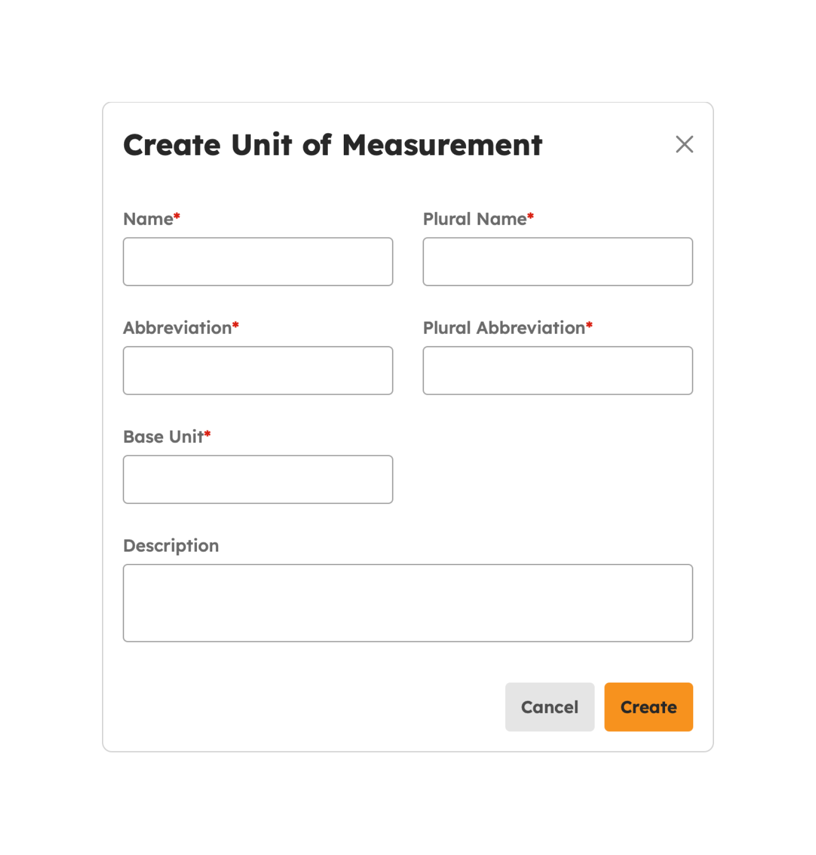 Manage Unit of Measurements modal