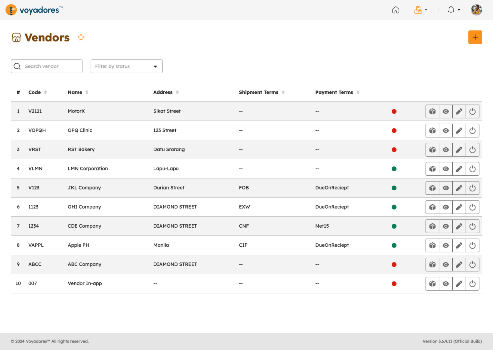 Vendors page