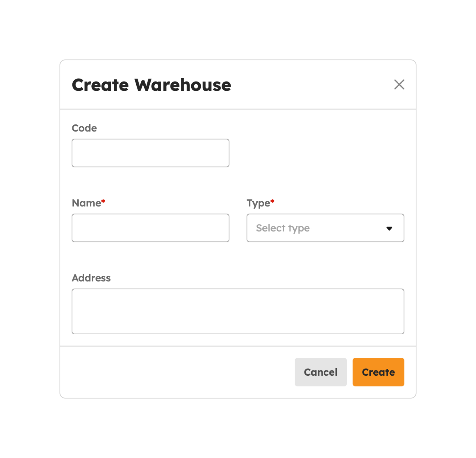 Create warehouse modal