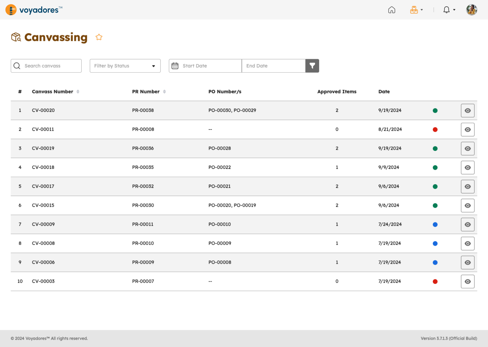 Canvassing page