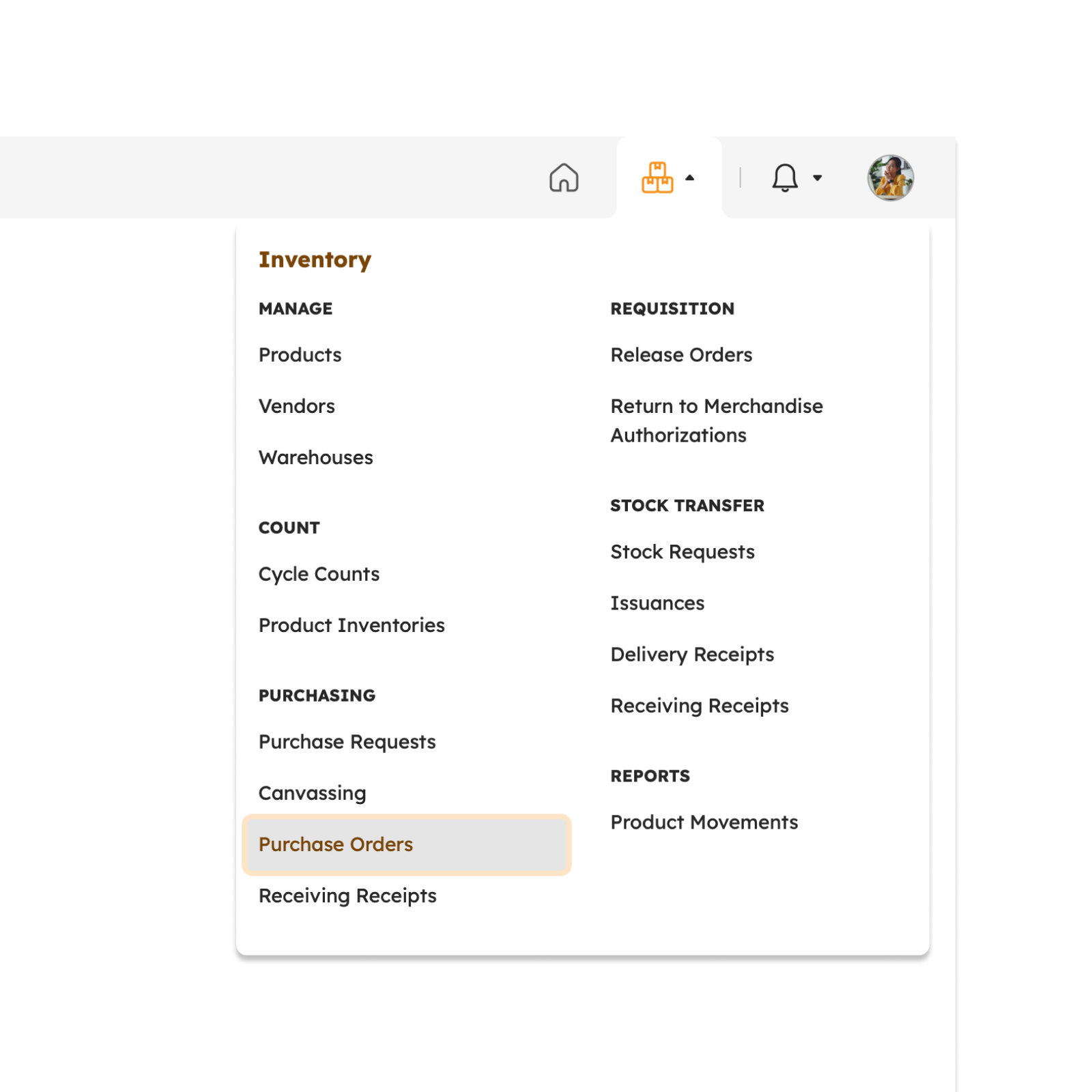 Navigation to Purchase Orders