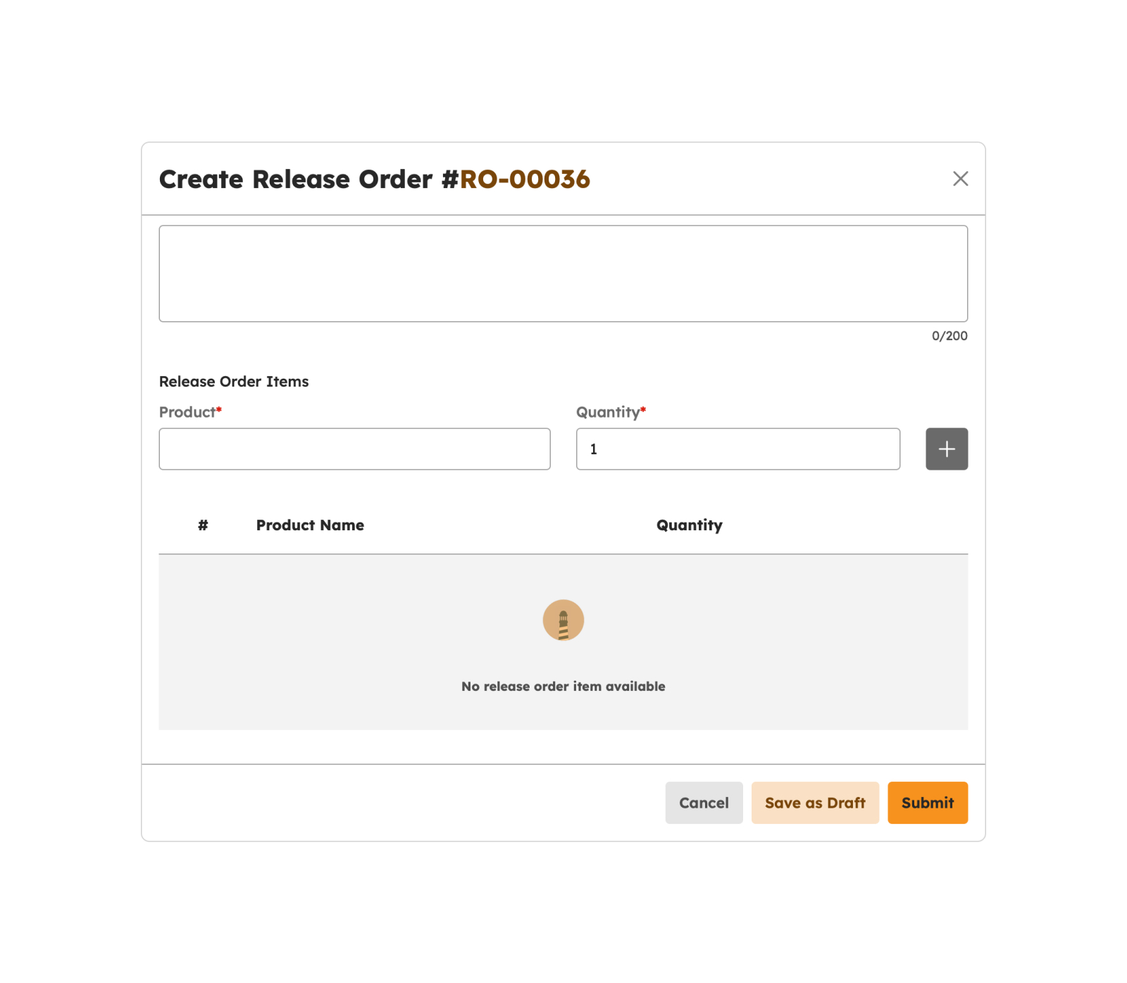 Create Release Order modal