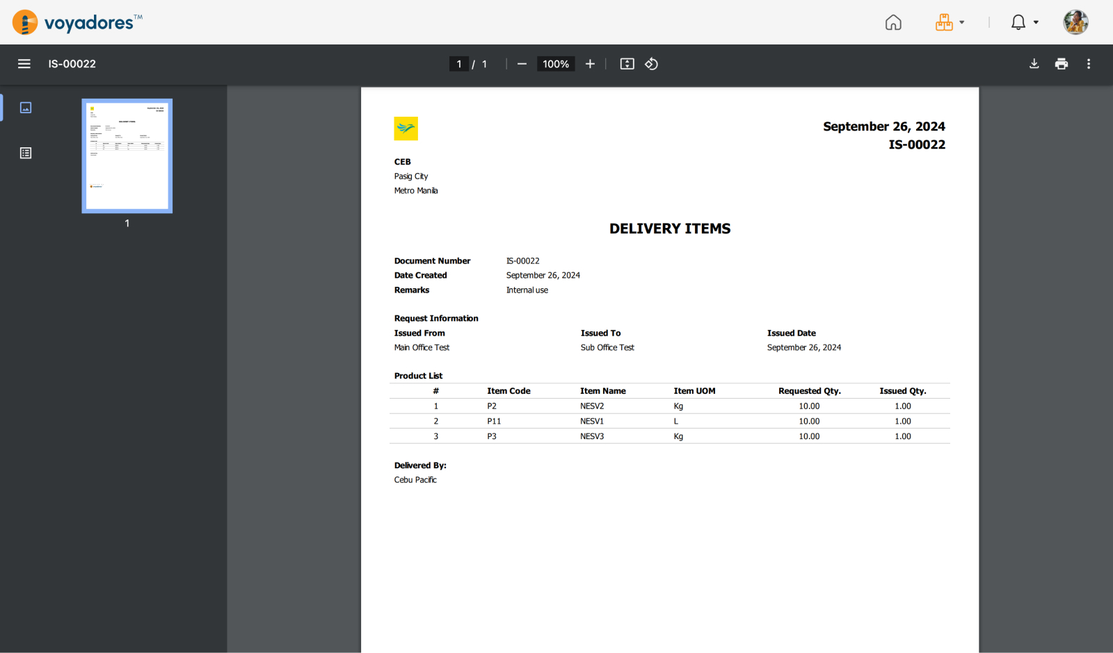 View Delivery Receipt PDF