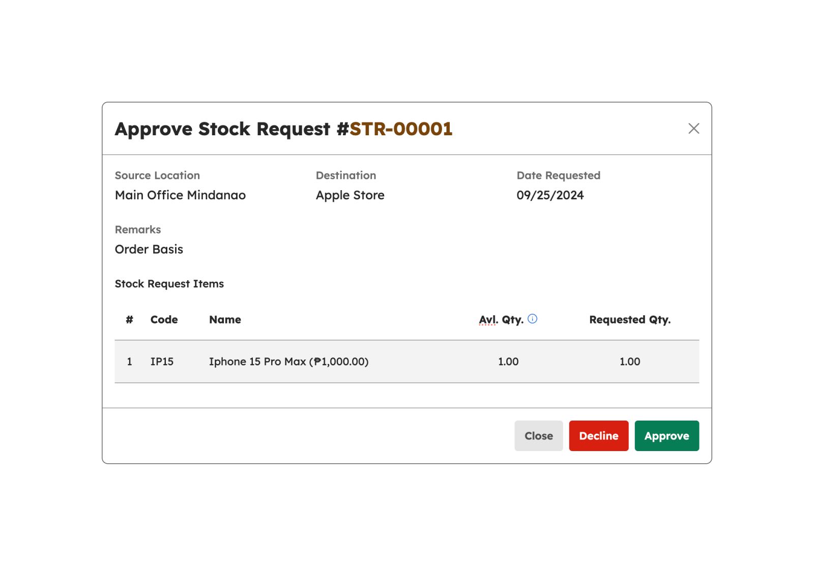 Decline Stock Request