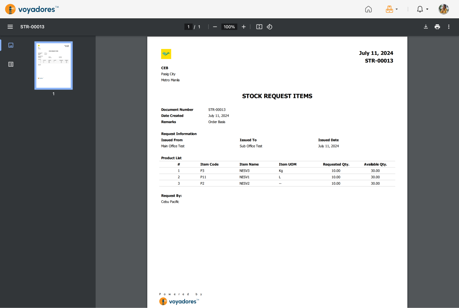 View Stock Request PDF