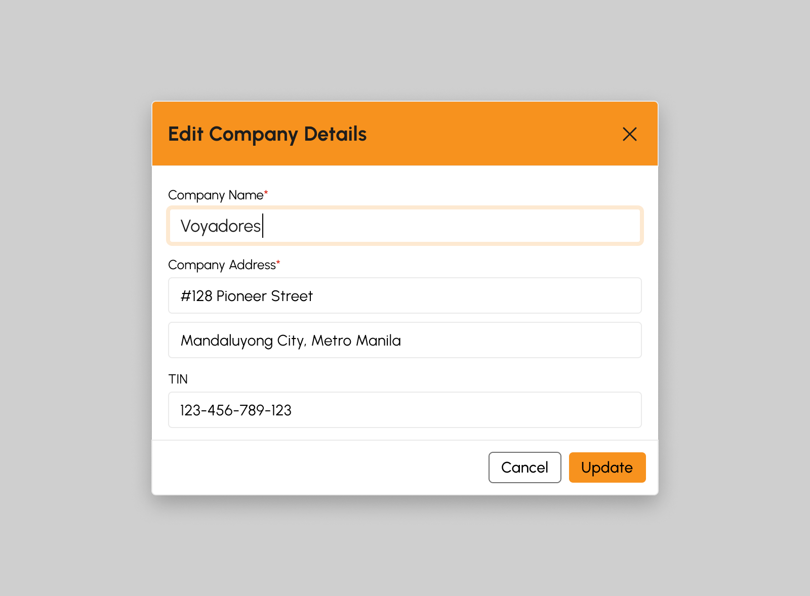 Editing Company Details modal